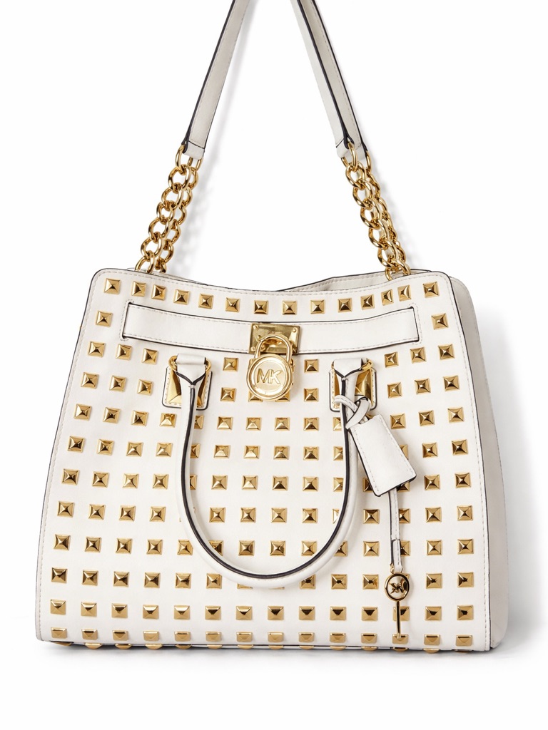 Michael Michael Kors White Studded Satchel With Gold Hardware